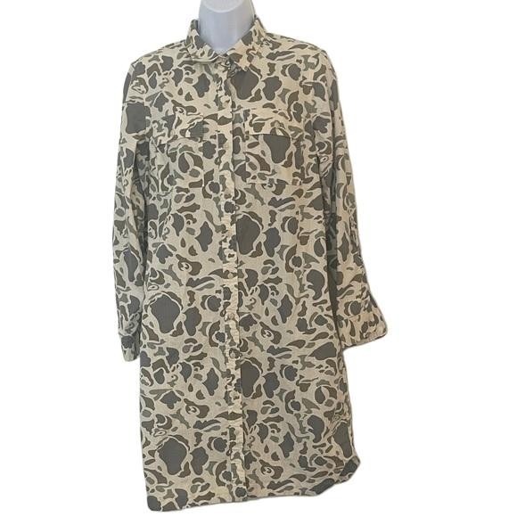 LL Bean Signature Tops - LL Bean Signature Womens Camouflage Button Down Shirt Dress Long Sleeve M Reg